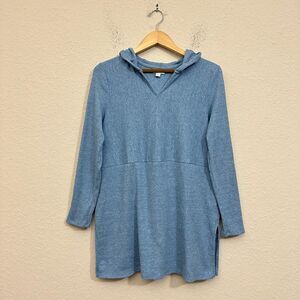 J. JILL Hooded Ribbed Knit Tunic Sweater Long Sleeve in Blue